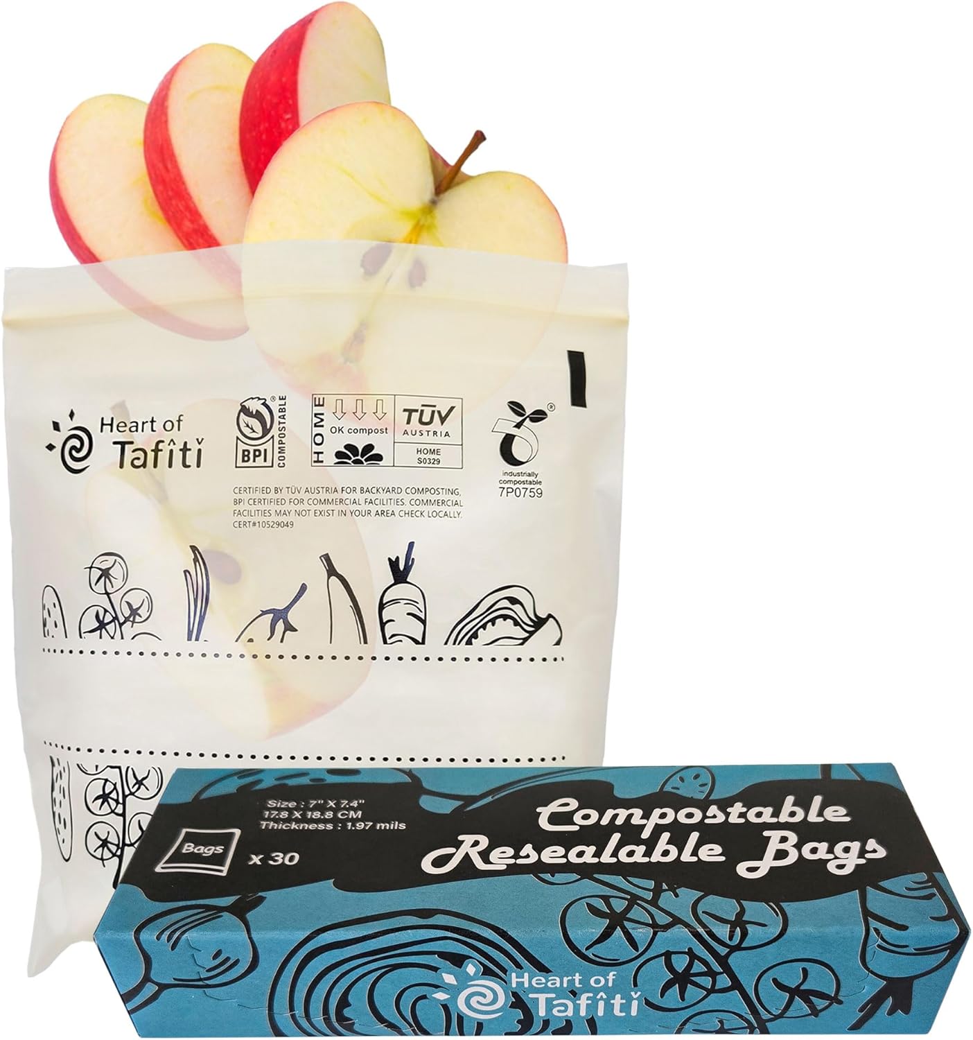 Compostable Food Storage Bags, Resealable Quart Bags – Extra Thick, Medium Storage for Meal Prep & Travel – 30 Count (7″ x 7.4″) – Eco-Friendly, Certified US BPI & OK Compost