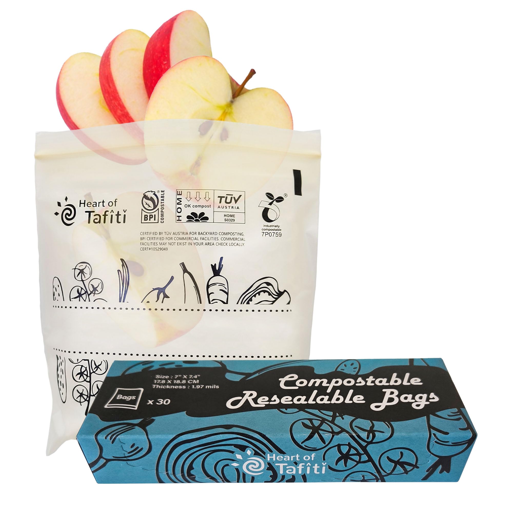 Sac de stockage alimentaire compostable réutilisable 17,8x18,8 cm Lot de 30 extra épais refermables