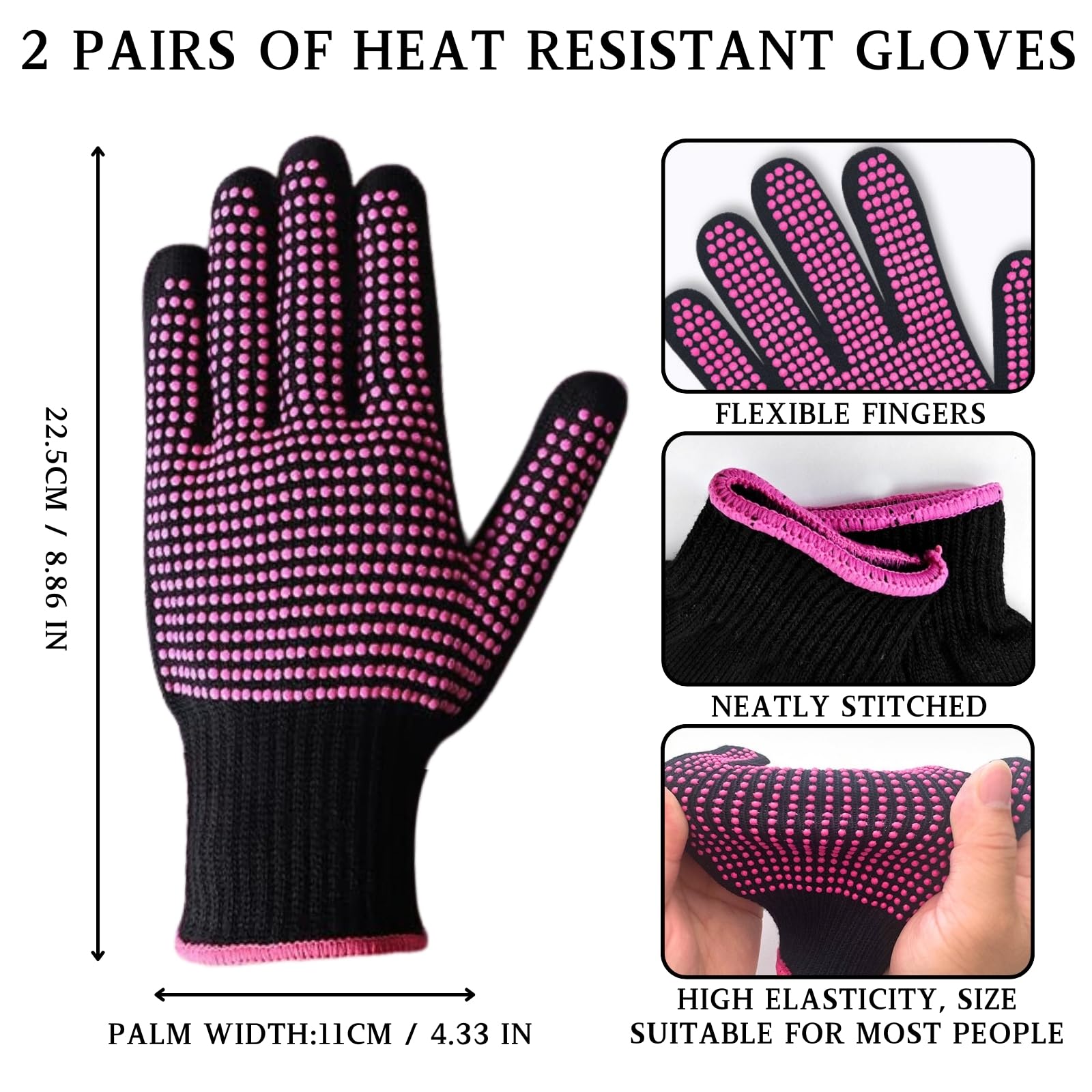 KEYRI 4 Pièces Gants Résistants à la Chaleur pour Fer à Friser, Gant Anti Chaleur Silicone Gants de Protection Gant Résistant à la Chaleur pour la Coiffure Fer à Boucler Outils de Cheveux (Rose Rouge)