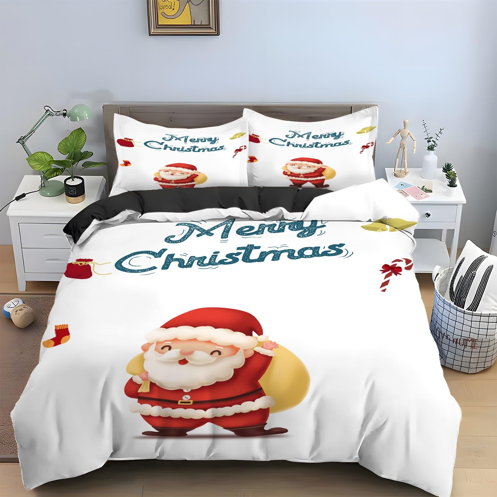 Parure de lit 90x190 Père Noël housse de couette Nouvel An ensemble de literie 3 pièces