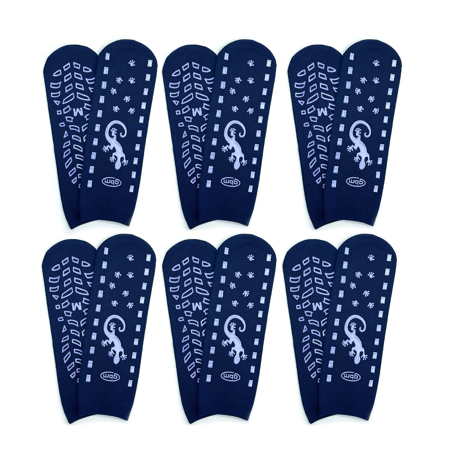 GBM Geckos - Double Tread Non-Slip Safety Socks for Hospital or Yoga - 6 Pairs