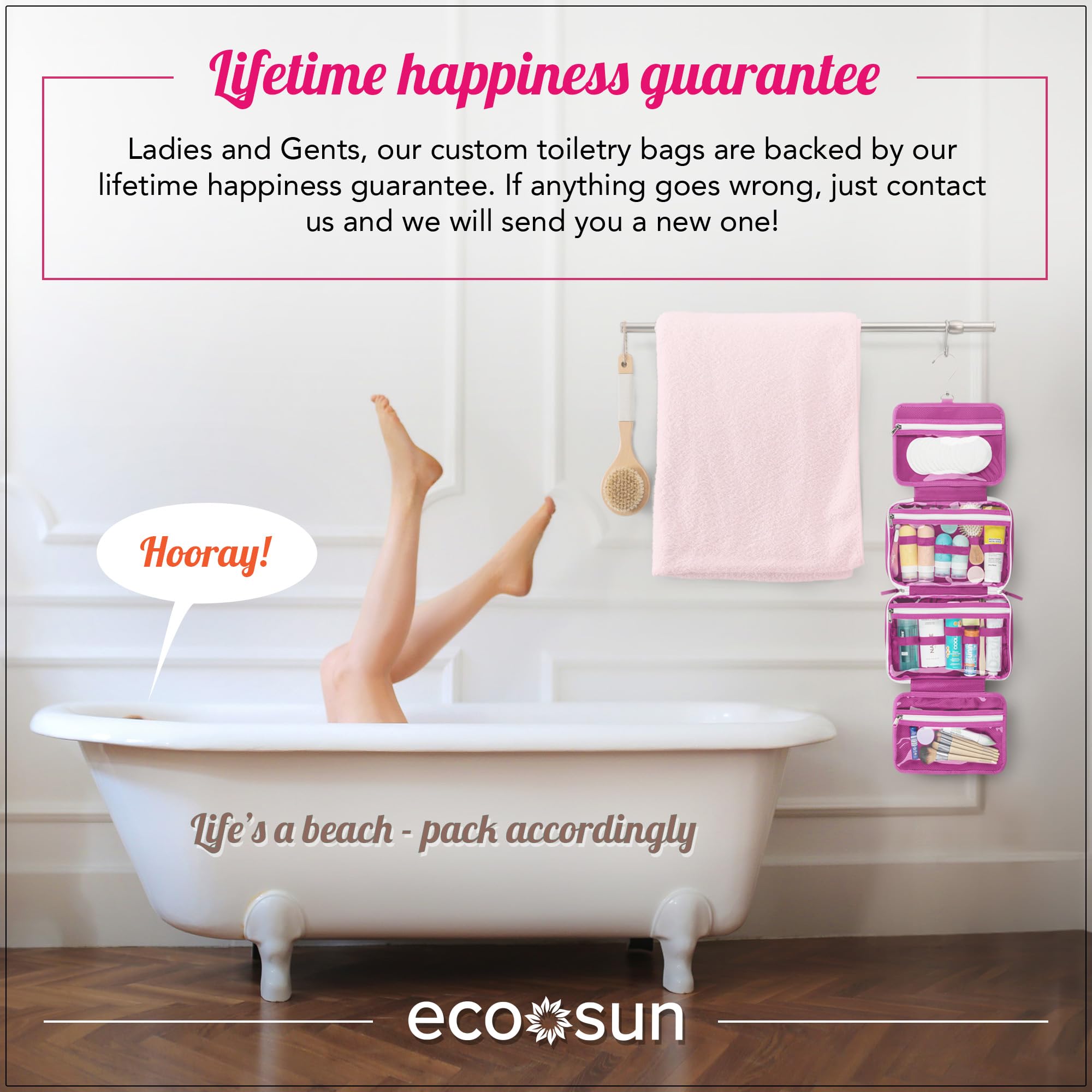 Eco Sun Neceser de viaje colgante, diseñado en Hawái, organizador de viaje resistente al agua para accesorios de baño, Magenta, Colgar
