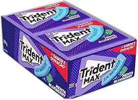 Chiclete Trident Max Menta Blueberry Sem Açúcar - Caixa com 14 unid. de 16,5g