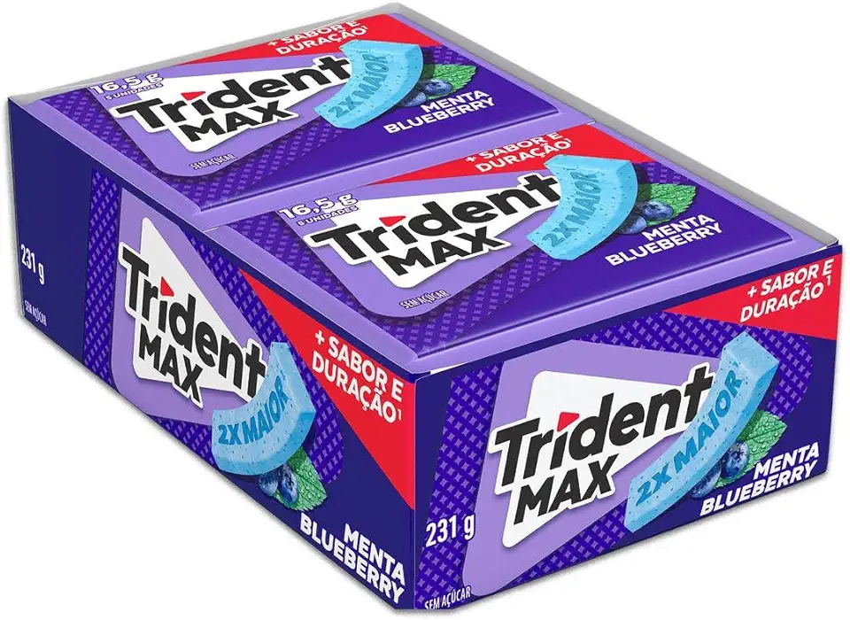 Chiclete Trident Max Menta Blueberry Sem Açúcar - Caixa com 14 unid. de 16,5g