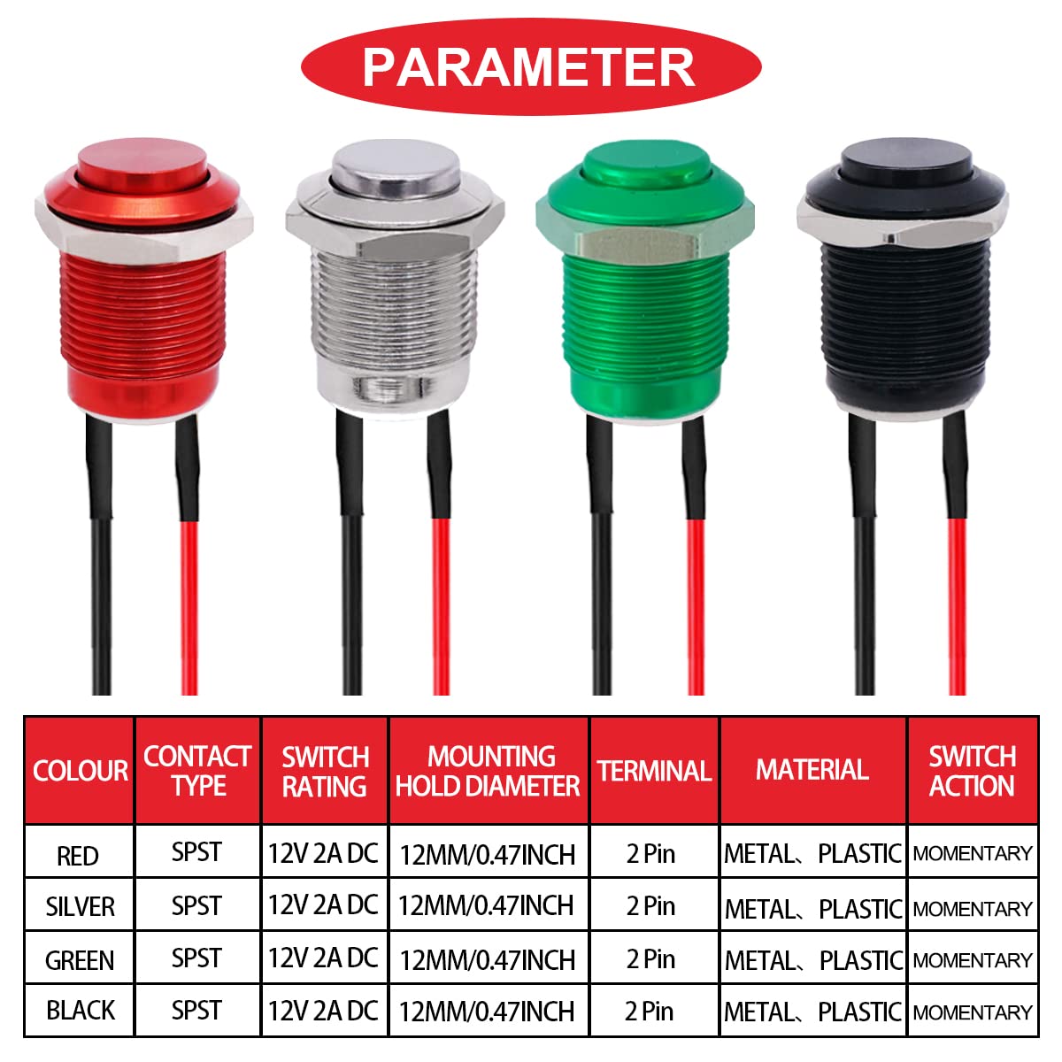 STARELO 5pcs 12mm Momentary Push Button Switch Silver Shell With Pre - View #9