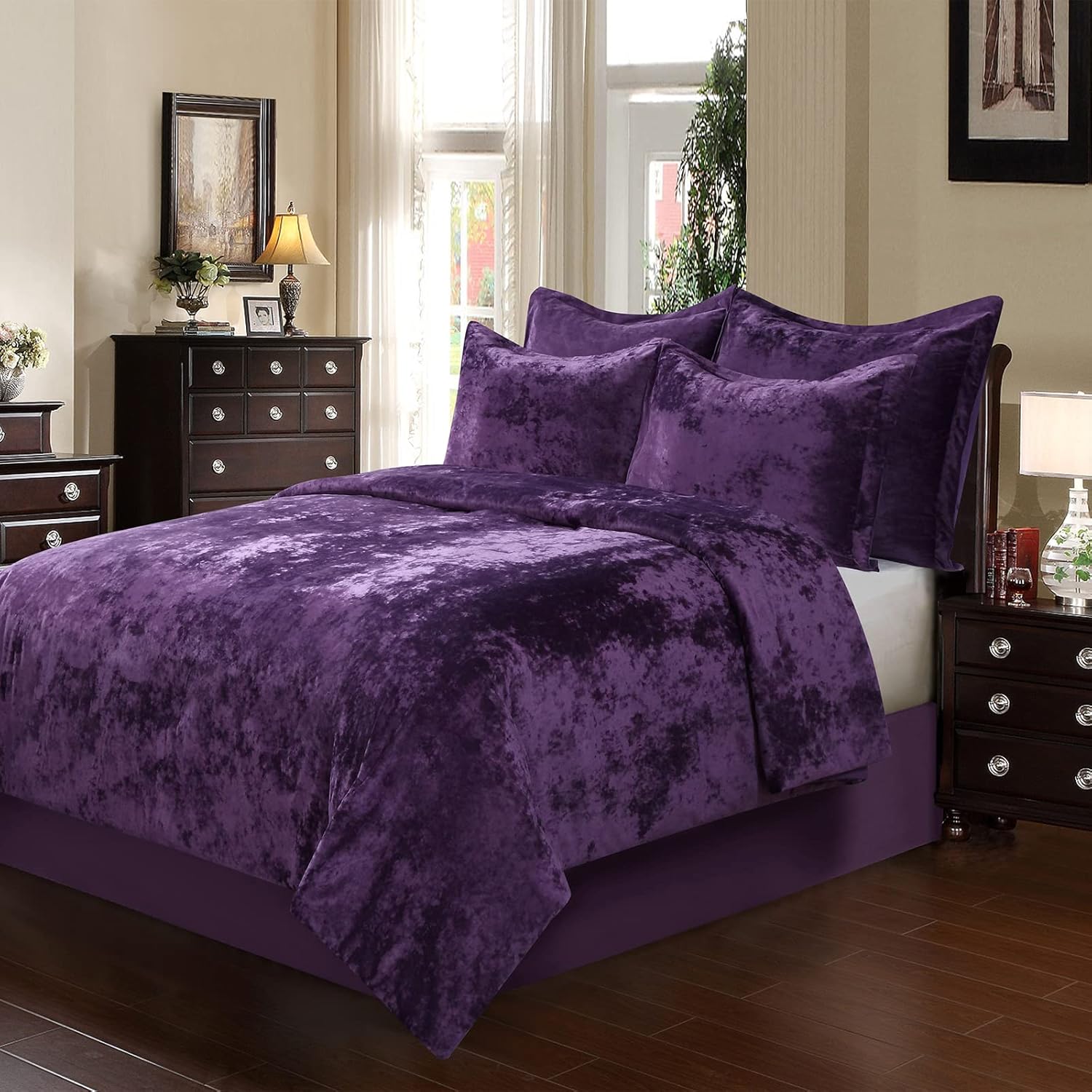 MVSUTA Distressed Velvet Comforter Set,Velvet Face and