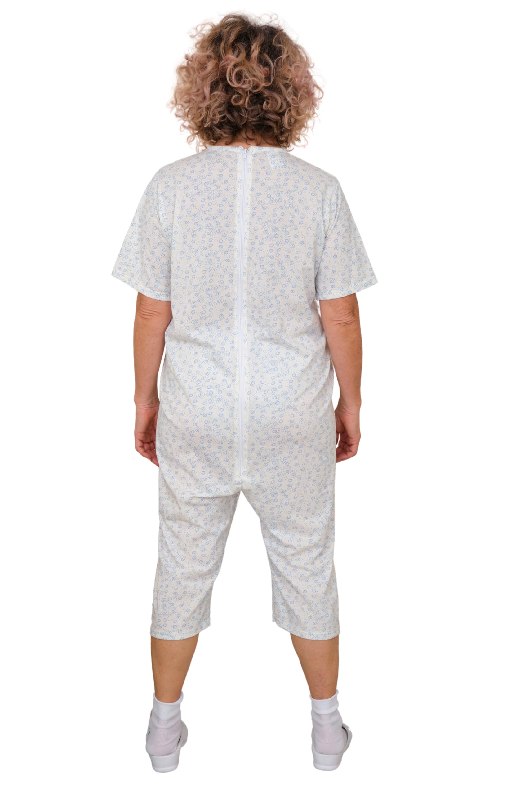 FERRUCCI COMFORT Pijama sanitario de algodón con cremallera en la espalda – Unisex – Manga corta y pantalón corto – 9012/5 – Apto para personas mayores – Antimanipulación