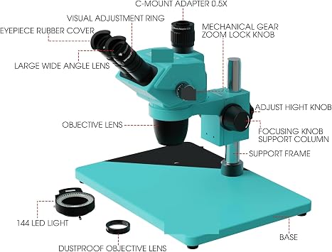 Microscope, HD Trinocular Stereo Microscope Nine-speed Zoom Lock Key, Eyepiece Adjustable,Multi-layer Lens Dust Structure,Lab & Scientific Products