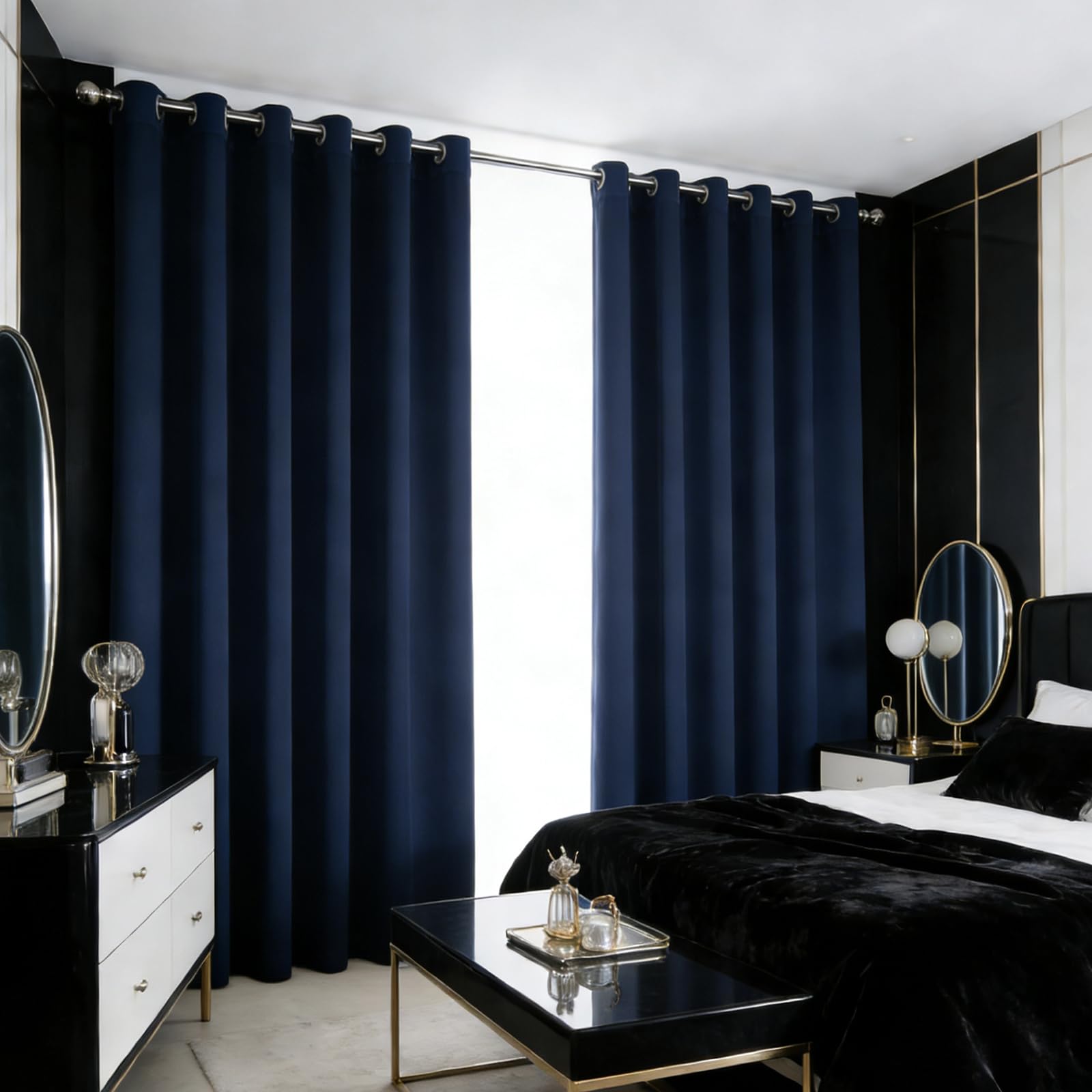 Rideau salon bleu marine pour chambre et cuisine occultant de 60x210 cm