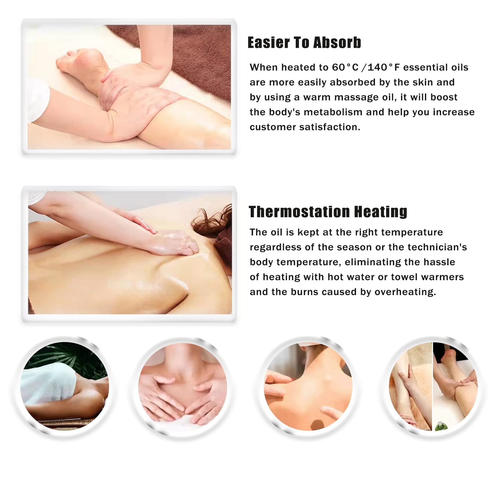 Elitzia Massageöl-Wärmer Lotion-Wärmer 131°F Konstante Temperatur Metall-Kunststoff-Pumpenflaschen Massageöl-Heizung Cremes Gele ätherische Öle