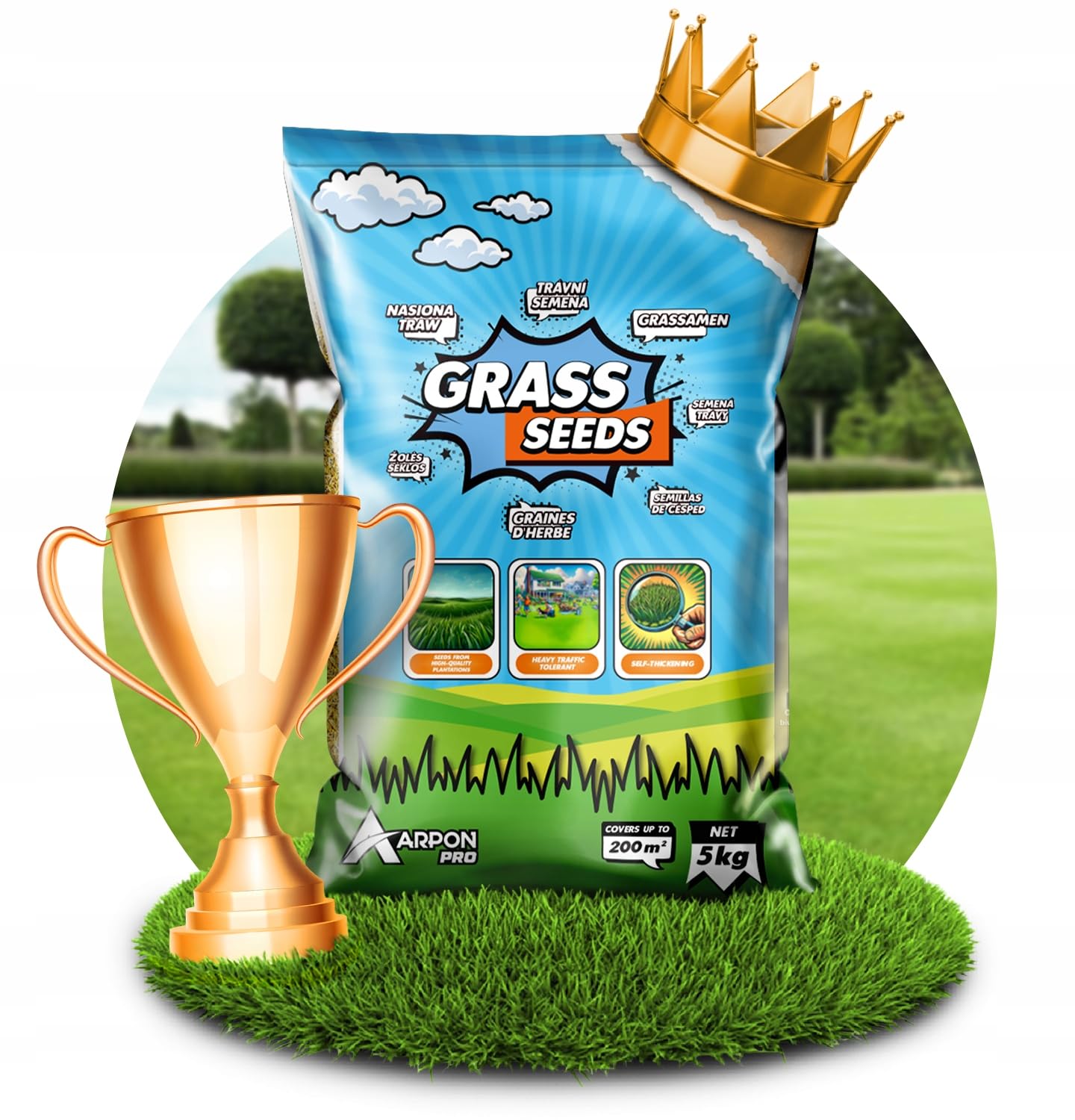 Graines de gazon de qualité supérieure à germination rapide - 5 kg - Graines d'herbe pour 200 m² de gazon - Graines de gazon idéales pour les nouveaux semis et les semis - Graines d'herbe fabriquées