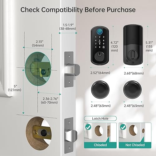 Miniatura 9 de Juego de cerradura de puerta delantera inteligente Hornbill WiFi sin llave cerradura de puerta de entrada con mango juego con 2 perillas Alexa