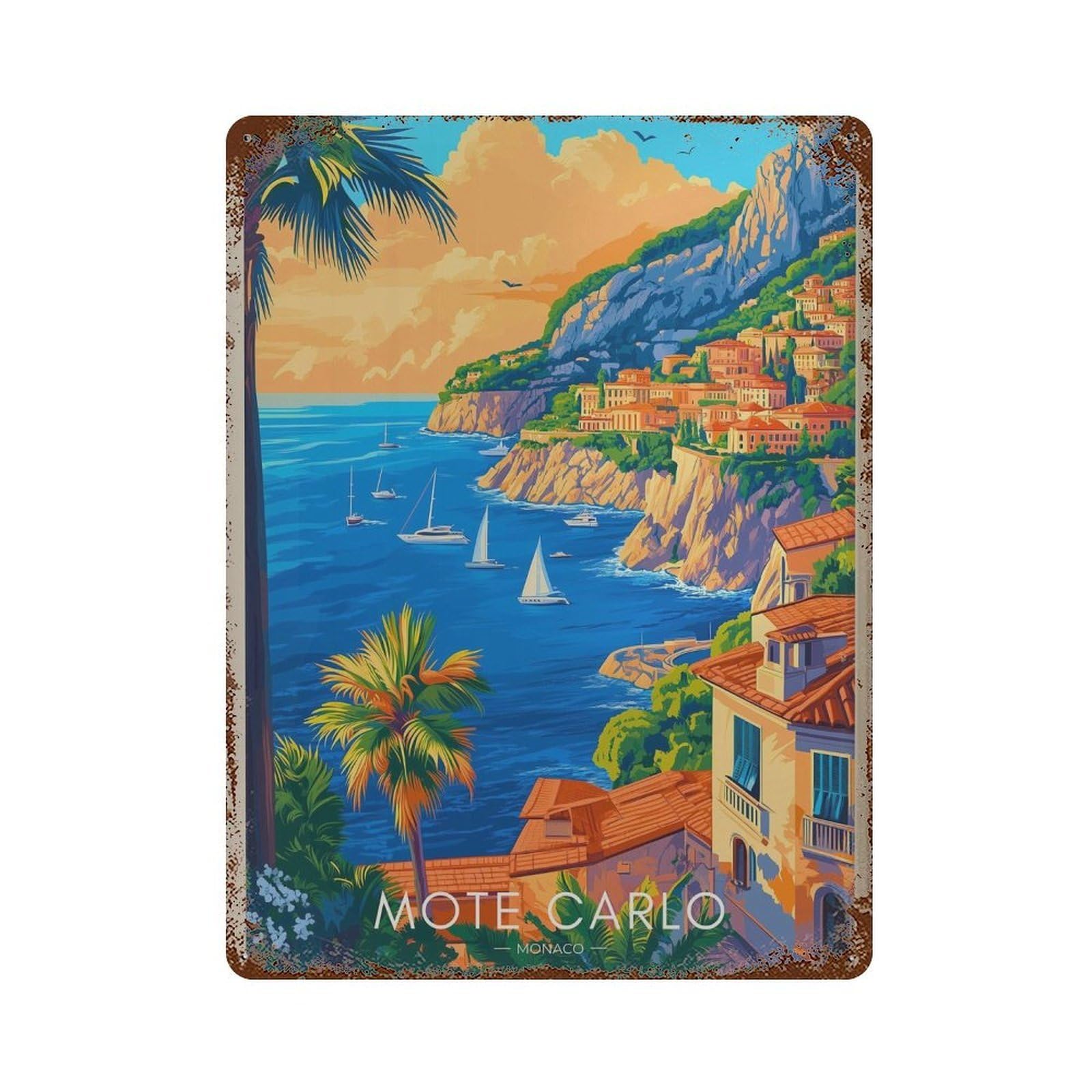 xiaoxiaoshen Monte Carlo Travel Monaco Riviera Wall Decor Art Metal Tin Poster Modern Home Decor Art Home Bar Shop Decorations Vintage Sign 40x30cm
