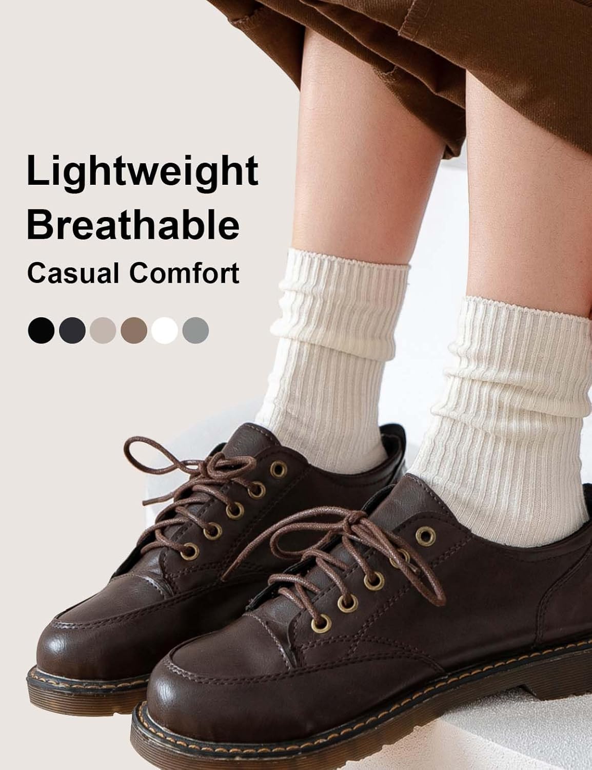 ACCFOD Womens Cute Aesthetic Crew Socks, Casual Lightweight Neutral Cotton Slouchy Socks for Women - Image 6