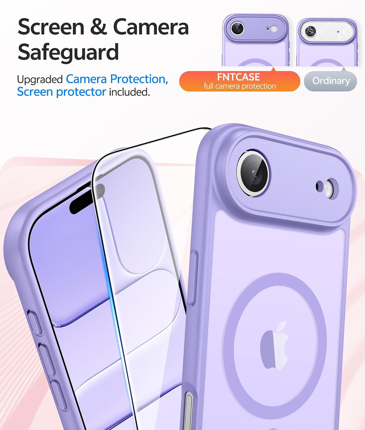 FNTCASE for iPhone Air Case: [Compatible with Magsafe] Translucent Matte Cases with [Full Camera Protection] [Screen Protector] Military Grade Shockproof Protective Phone Cover - Light Purple thumbnail
