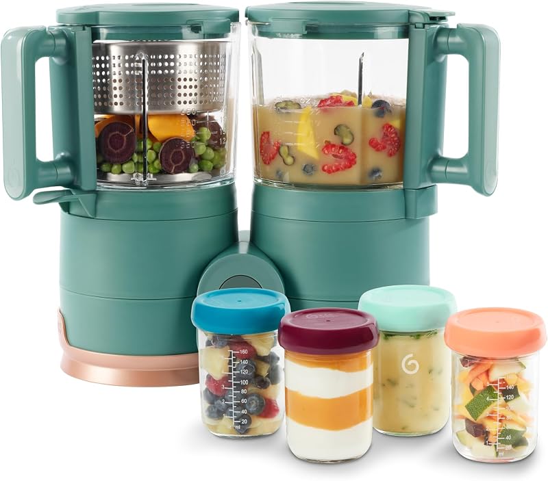Duo Meal Glass Exclusive Bundle - Eco-Friendly Baby Food Maker with Non-Toxic Steamer & Blender, Stainless Steel Basket, XL Capacity (Set of 4 Containers Included)