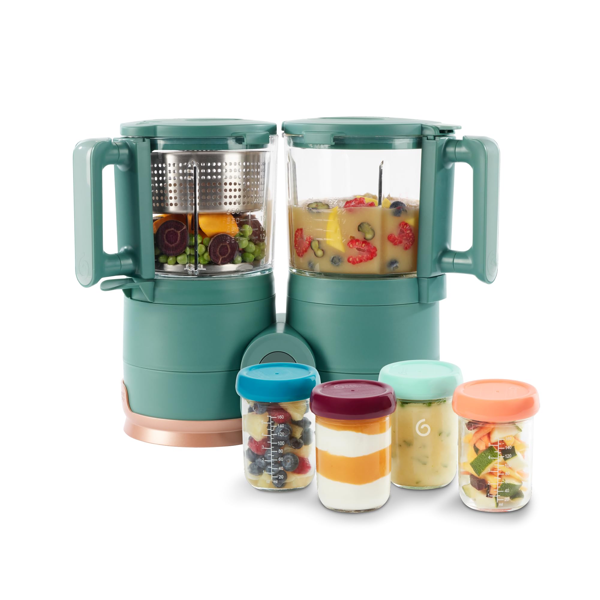 Babymoov Duo Meal Glass Exclusive Bundle - Eco-Friendly Baby Food Maker with Non-Toxic Glass Steamer & Blender, Stainless Steel Basket, XL Capacity (Set of 4 Glass Containers Included)
