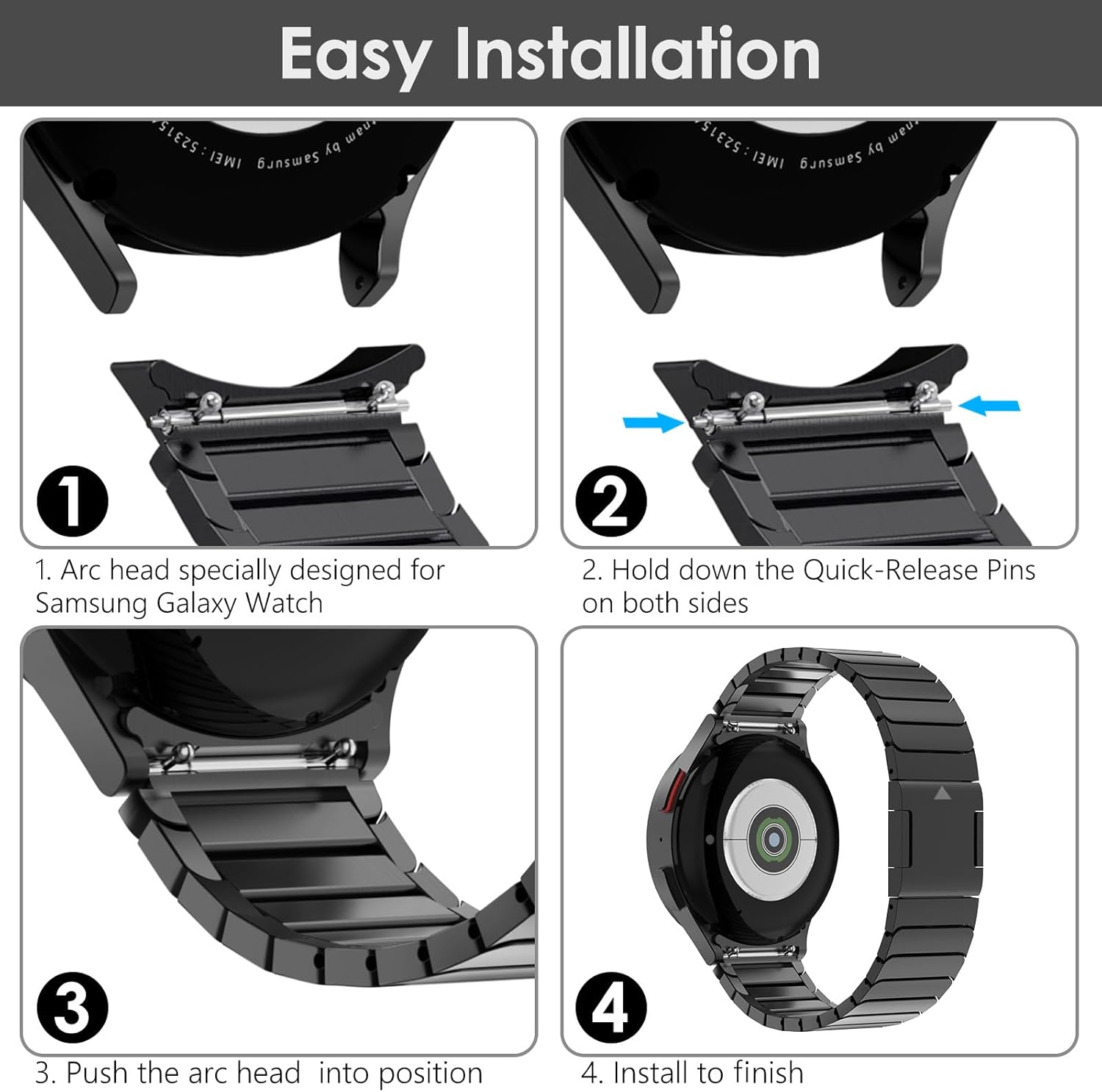 FULLIFE Compatible with Samsung Galaxy Watch 7 6 5 4 Band 40mm 44mm, Stainless Steel Metal with Magnetic Clasp No Gap Band Galaxy Watch 5 Pro/Classic 6/Classic 4/FE for Men 47mm 46mm 45mm, Black - Image 7