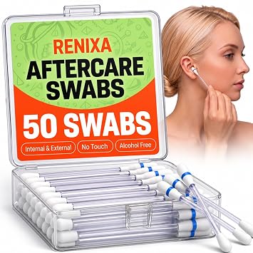 Piercing Aftercare Swabs, 50 Count - Saline Piercing Cleaner with Aloe
