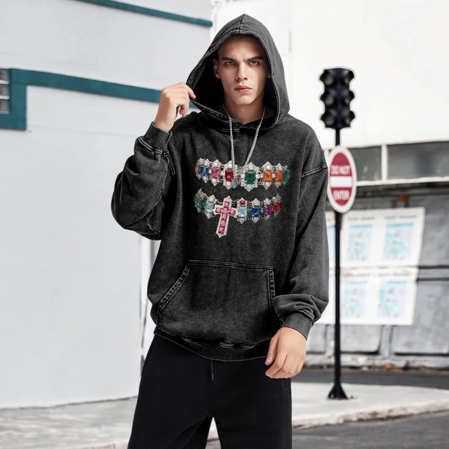 Graphic Hoodies for Men Y2k Vintage Oversized Hoodie Acid Wash Streetwear Pullover Hip Hop Grunge Long Sleeve Hoodie - Image 3