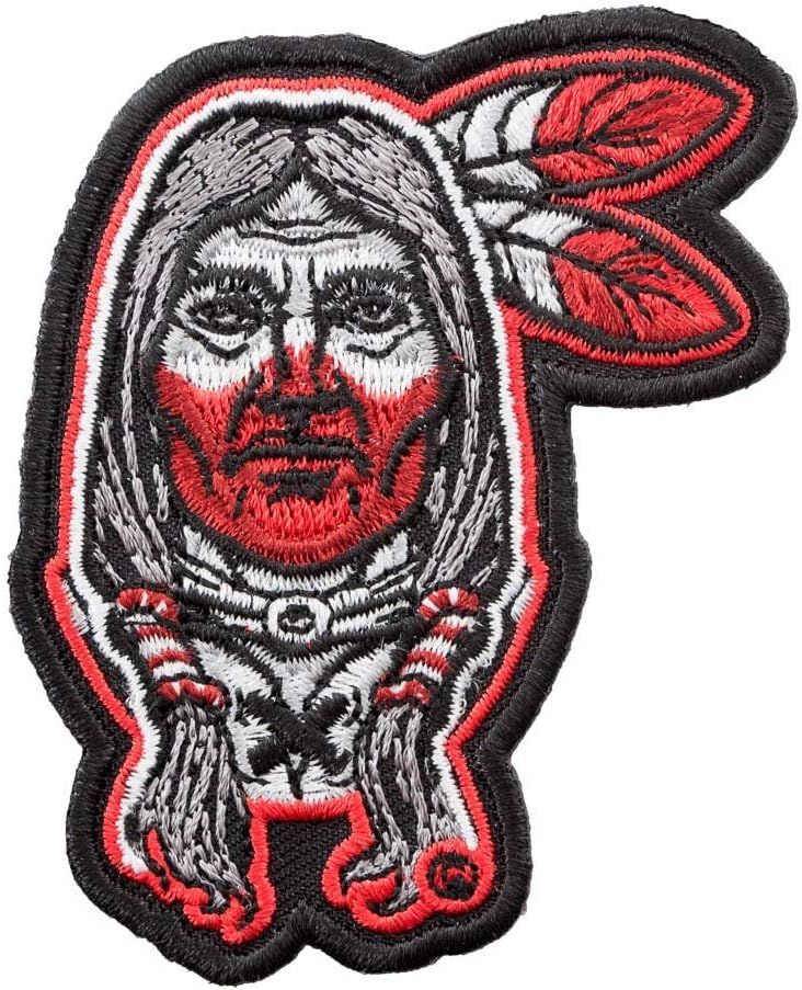PatchStop Indian Man Feathers Red Iron On Patches for Clothing Jeans - 8x10.5in Large DIY Sew On Patch for Jackets Bags - Embroidered Native American Decorative Patches