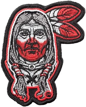 PatchStop Indian Man Feathers Red Iron On Patches for Clothing Jeans - 2.25x3in Small DIY Sew On Patch for Jackets Bags - Embroidered Native American Decorative Patches