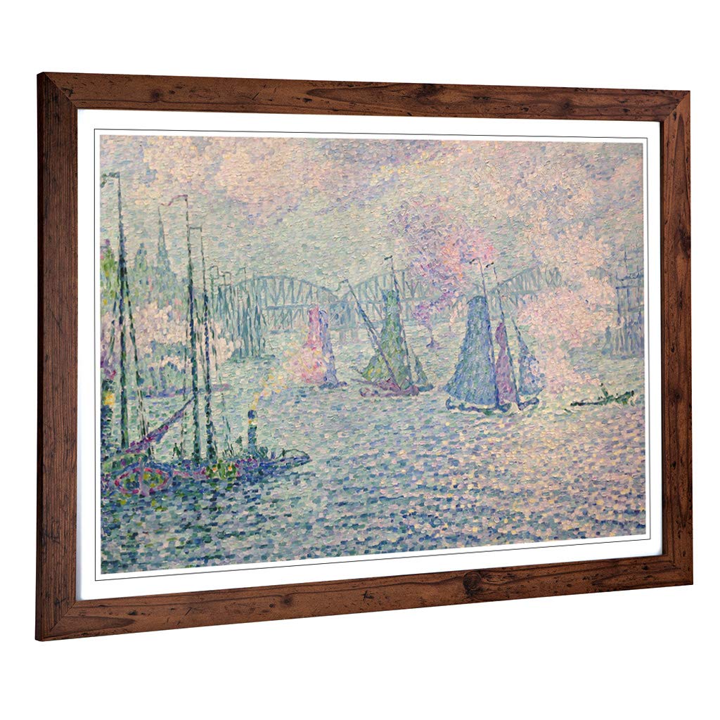 Big Box Art Framed Print of Paul Signac Rotterdam The Meuse Design | Wall Art Picture | Home Decor for Kitchen, Living Room, Bedroom, Hallway, Walnut, A2 / 24.5x18 Inch / 62x45cm
