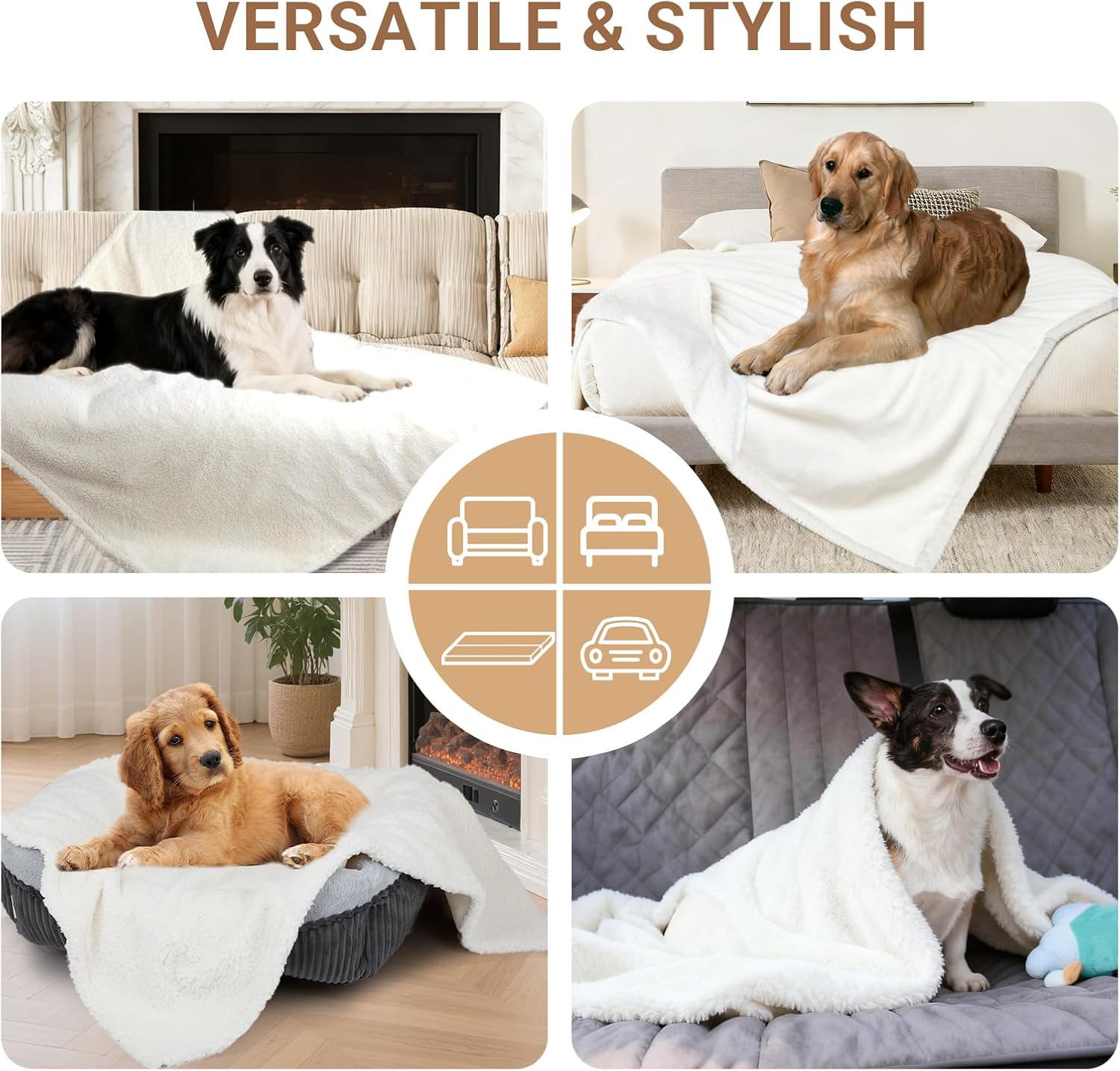 Waterproof Dog Blanket for Medium Dogs - Reversible Washable Pet Blanket, Soft Sherpa Fleece Furniture Protector, Cat Throw Bed Couch, Cream, 30"x40" - Image 7