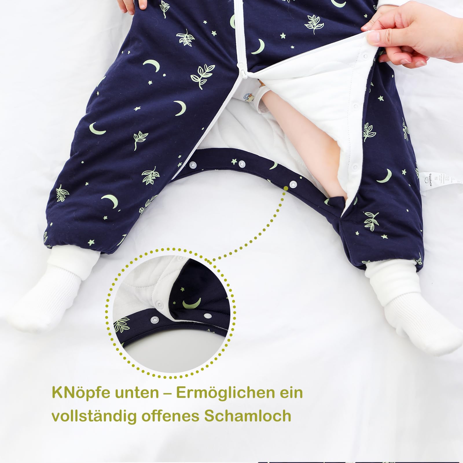 Schlafsack mit Füßen 3.5 TOG Baumwolle Mondlichtblätter L