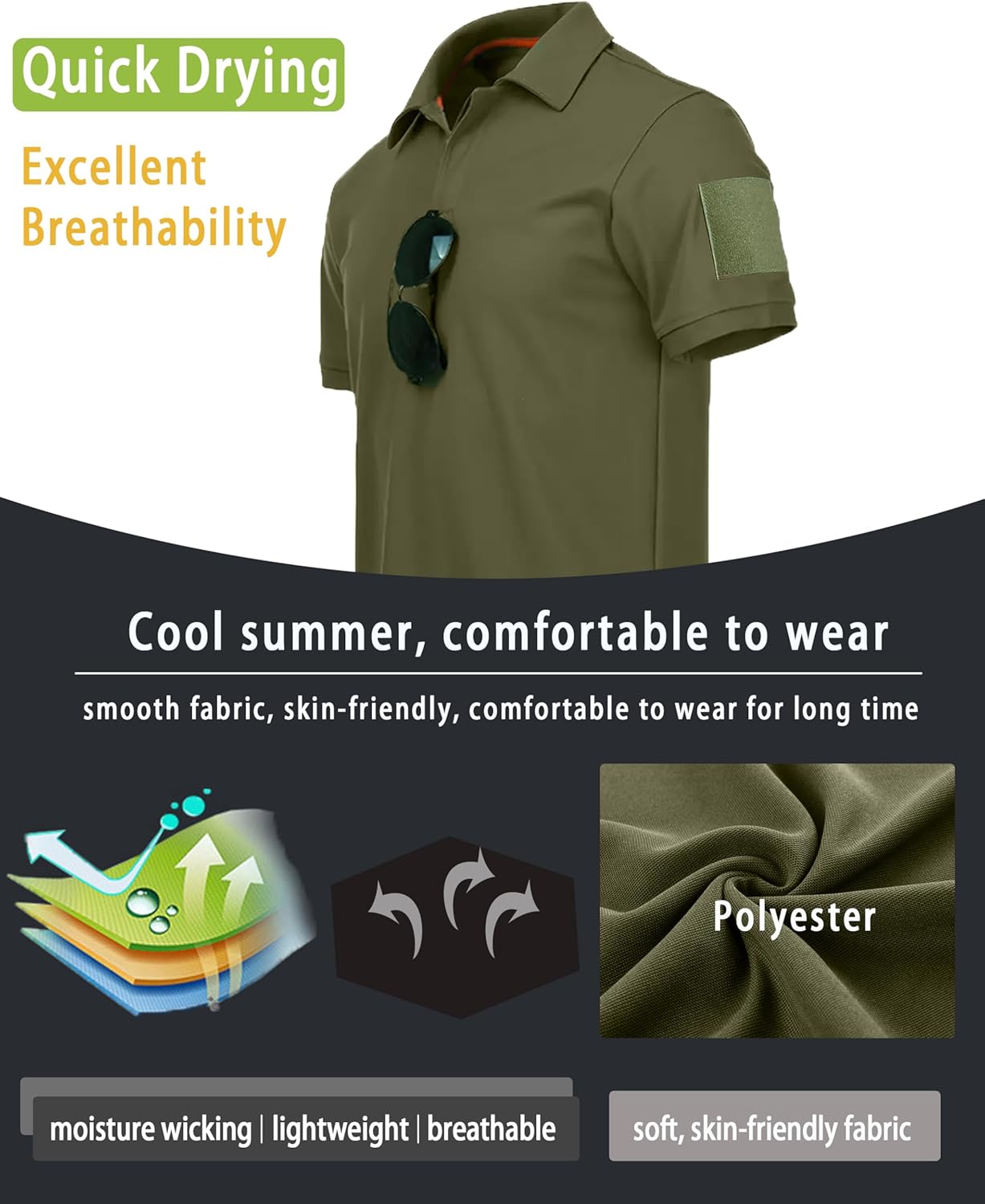 3 Pack Mens Polo Shirts Quick Dry Performance Short Sleeve Lightweight Golf Tactical Shirts Casual Collared T-Shirt