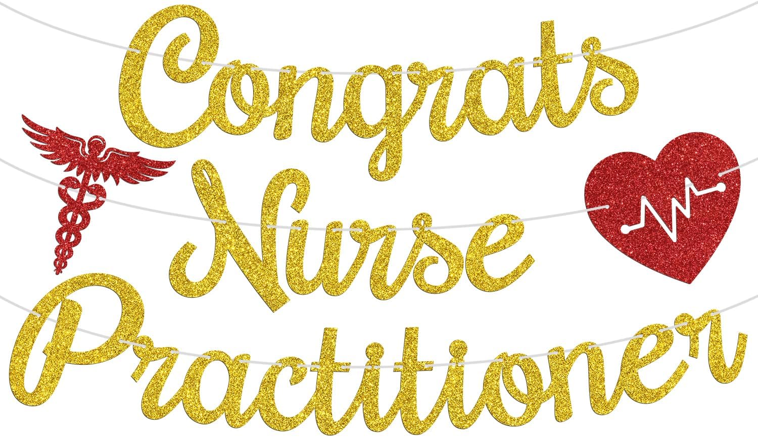 Congrats Nurse Practitioner Banner, Big NP Energy, Class of 2026 Nursing School Survivor Graduation Party Decoration Supplies, Gold Glitter