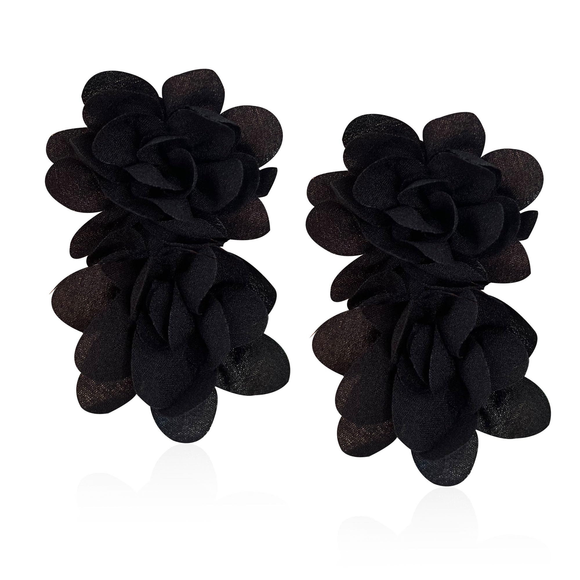 QIAOLEHUI Large Flower Statement Stud Earrings Red Fabric Flower Oversized Exaggerated Dangle Earrings Jewelry for Women