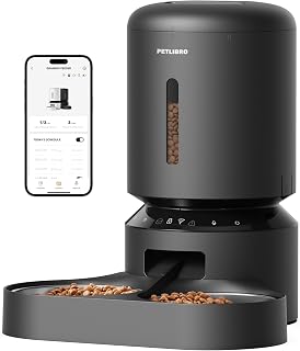 PETLIBRO 5G and 2.4G Wi-FI Automatic Cat Food Dispenser for 2 Cats, Triple Storage with Stainless Steel Bowl and Lid, Automatic Dispenser with App, 5L, Black