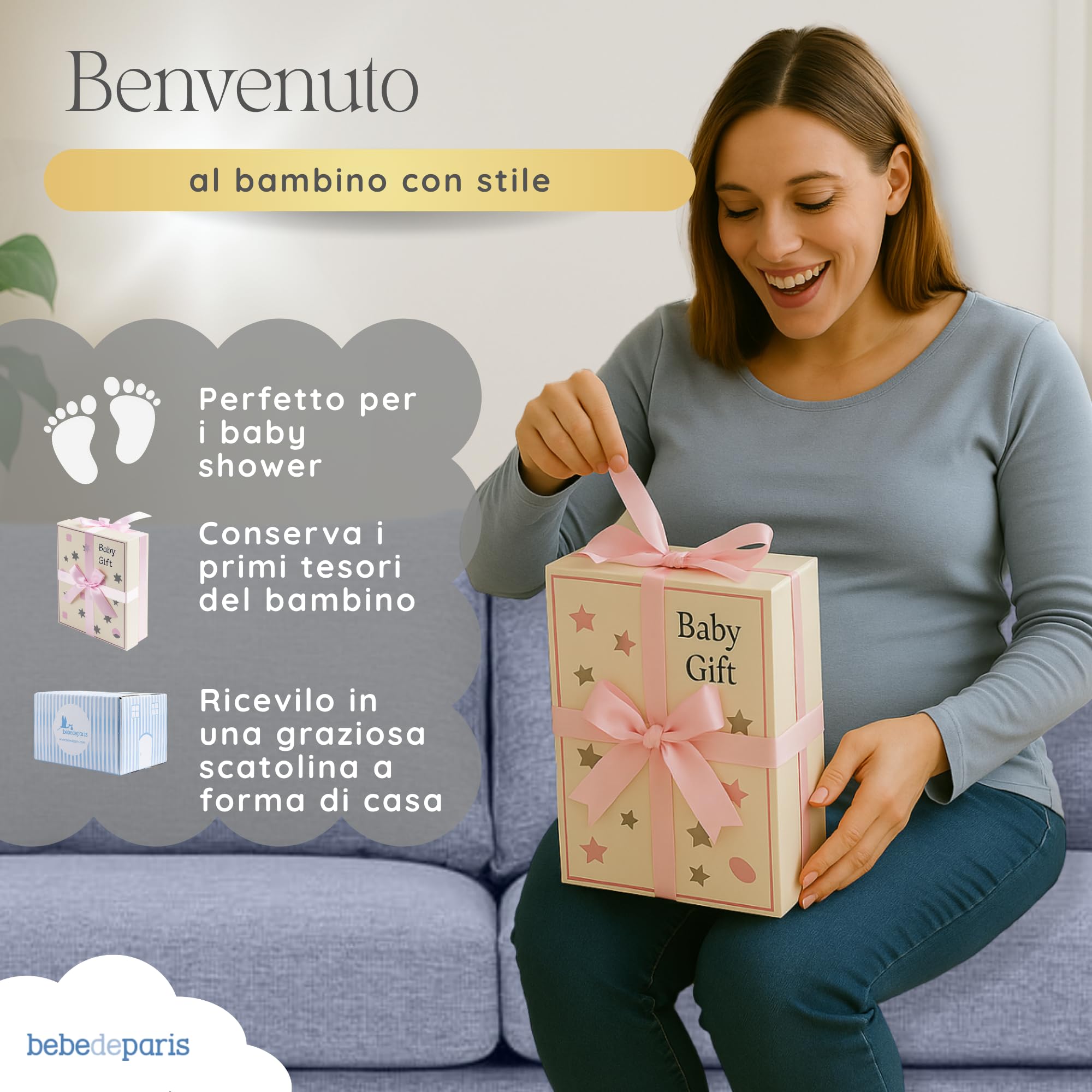 Regalo Neonato Maschio Femmina con Mussola Ricamata | Termometro e Spazzola | Cestino Funzionale per la Cura del Bebè | Cesta Personalizzata (Rosa) | BebeDeParis