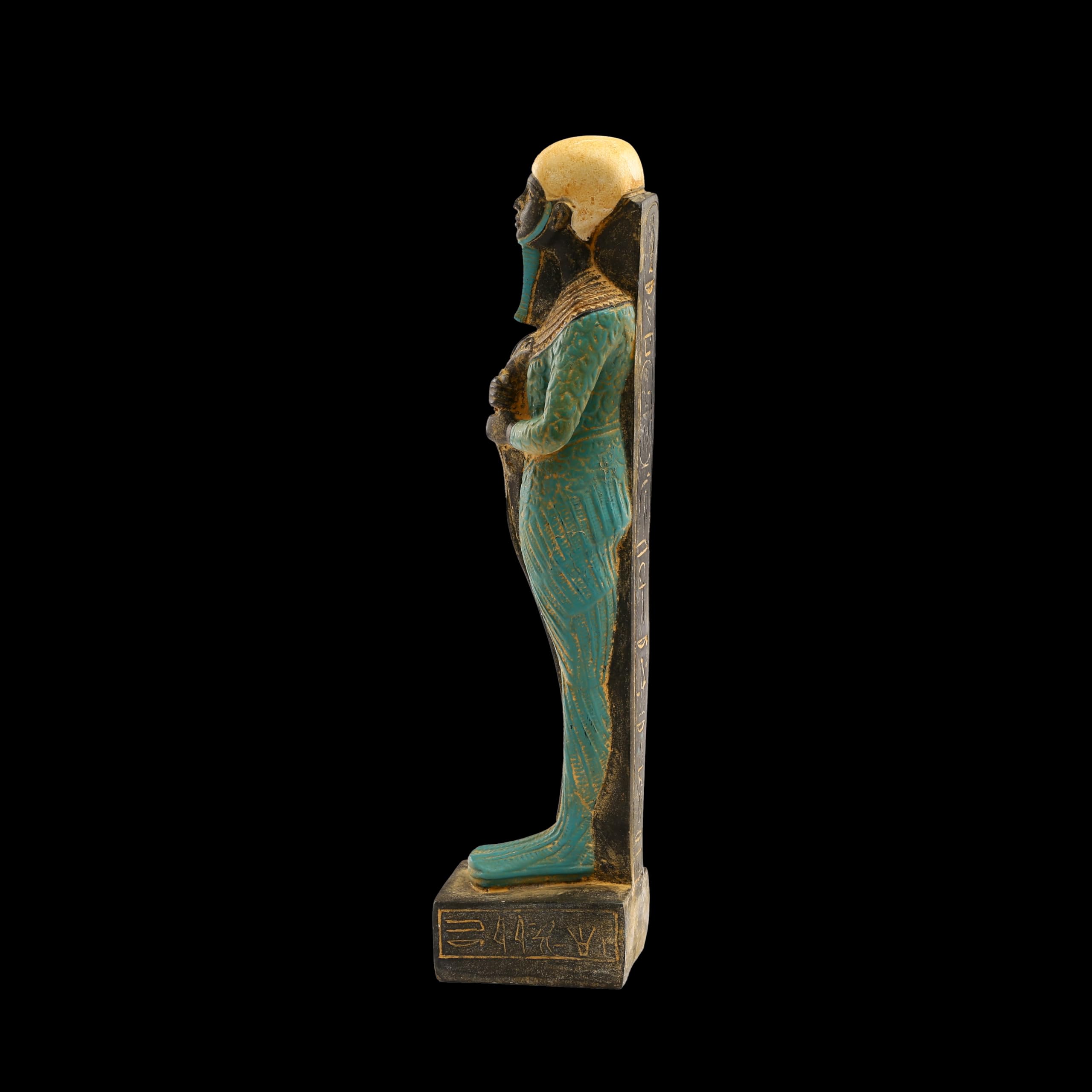Statua egizia unica del dio Ptah degli artisti e artigiani, pietra pesante dipinta a mano, realizzata in Egitto.