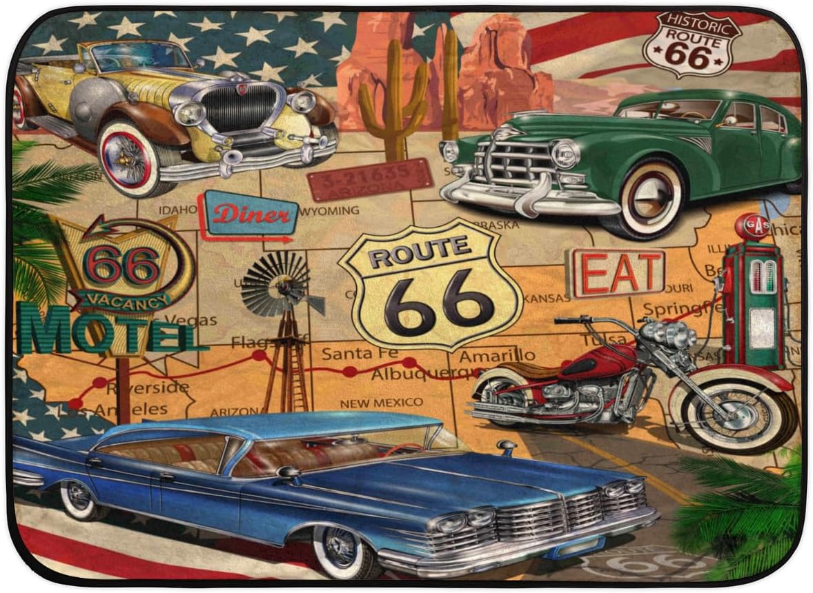 Tavisto Vintage Car Themed Poster Area Rug 4x6 Machine Washable Rug Ultra Soft Foldable Area Rugs with Non-Slip Backing for Office Living Room Bedroom