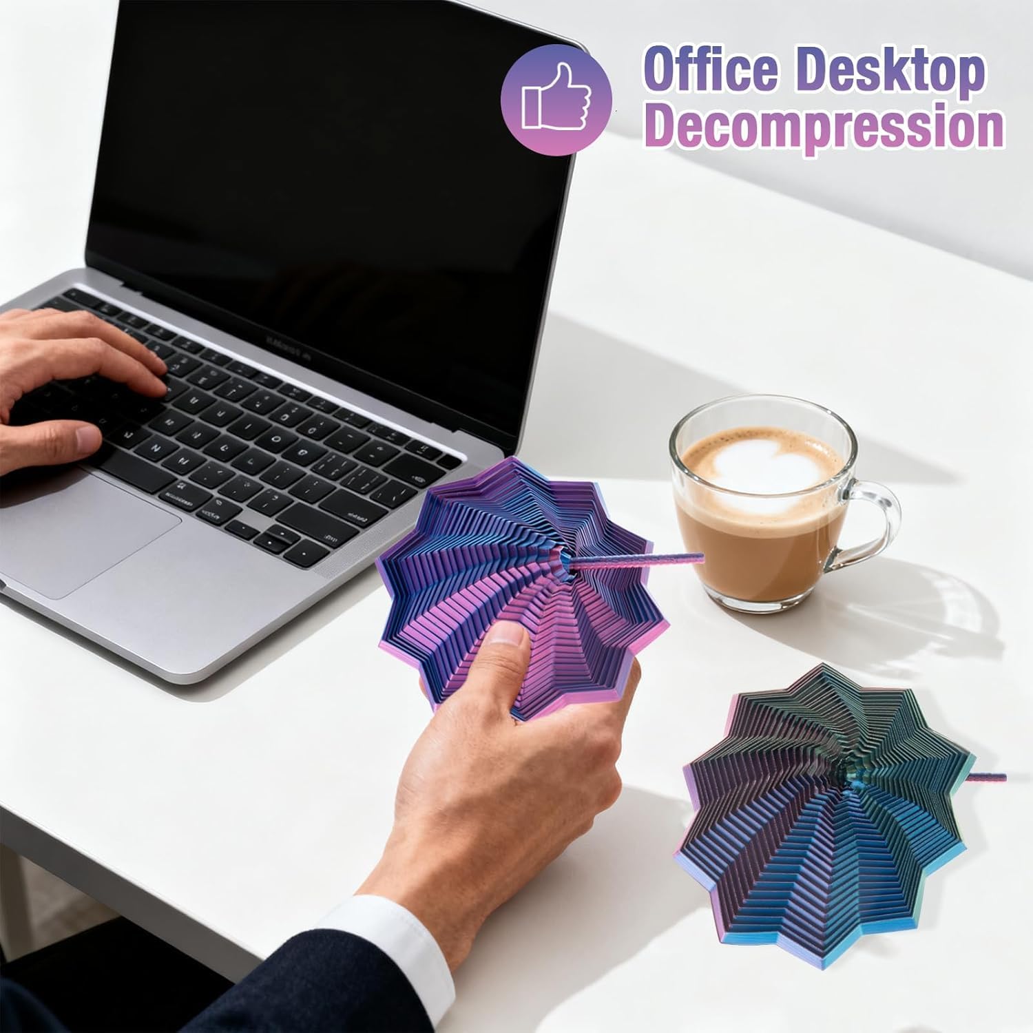 3D Printed Expanded Sensory Fidget Star, Fidget Star with Handle, Colorful Whirling Spiral Design, Fractal Hexagon Desk Accessory for Office Stress Relief Gifts (Not a Children’s Toy) image 2
