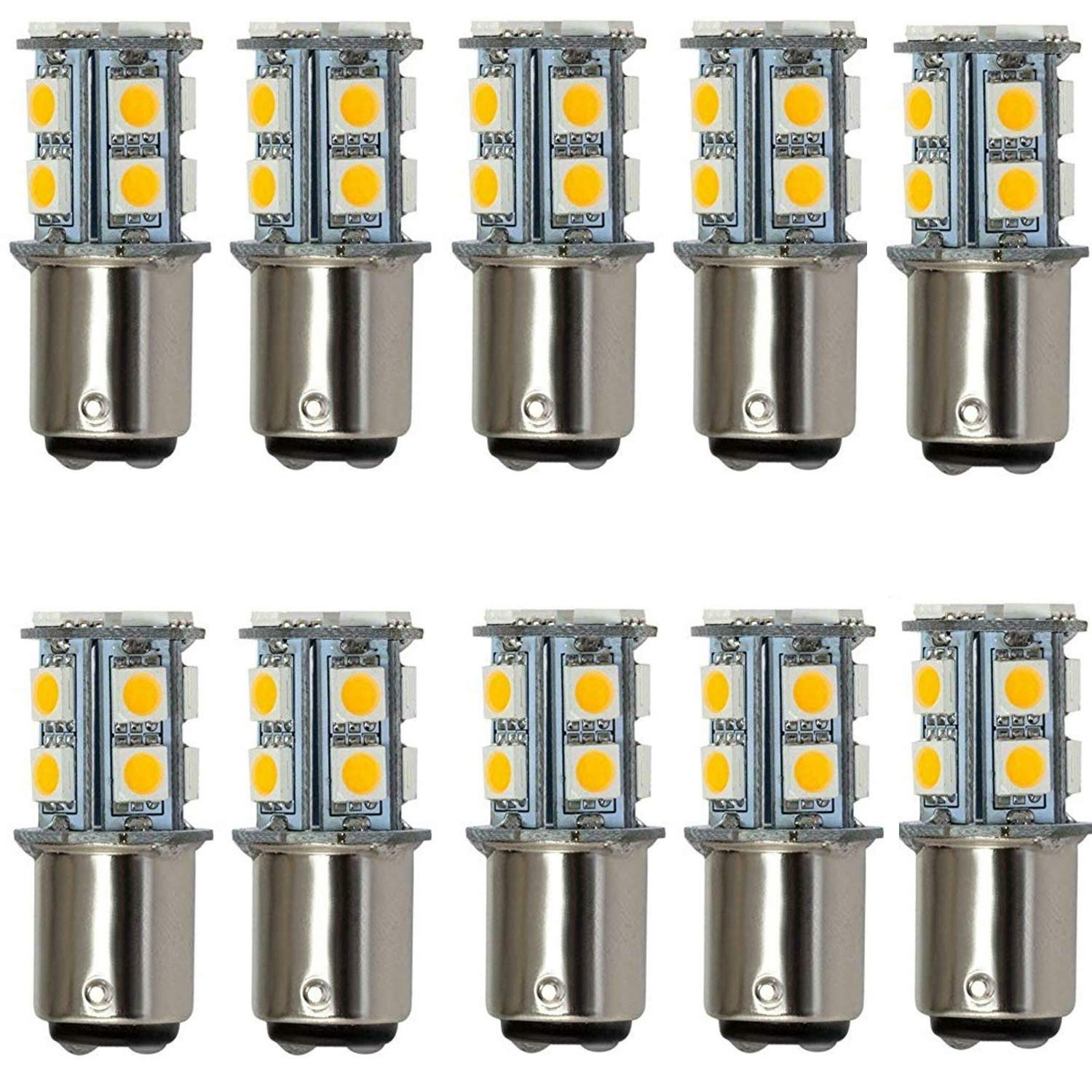 AIYOWEI BA15D 1142 1076 1176 High Bright Car LED Bulb 13-5050SMD AC/DC12V-24V (Pack of 10) (Warm White)