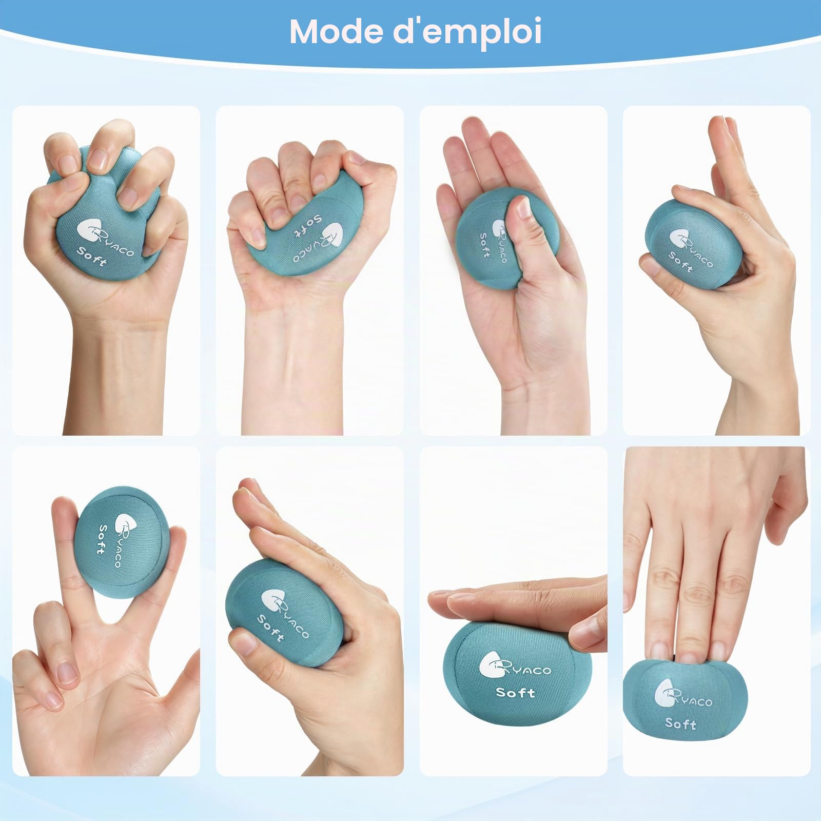 Ryaco 2PCS Ensemble de Boules Anti-Stress en Gel pour Exercices à la Main, Balles en Gel Souples et dures Ensemble de 2 pour Adultes - Soulagement de l'anxiété, entraînement de résistance