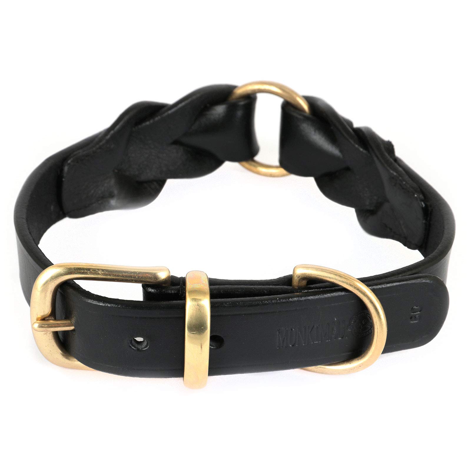 MONKIMAU Collier pour chien en cuir véritable tressé réglable L 46-54 cm