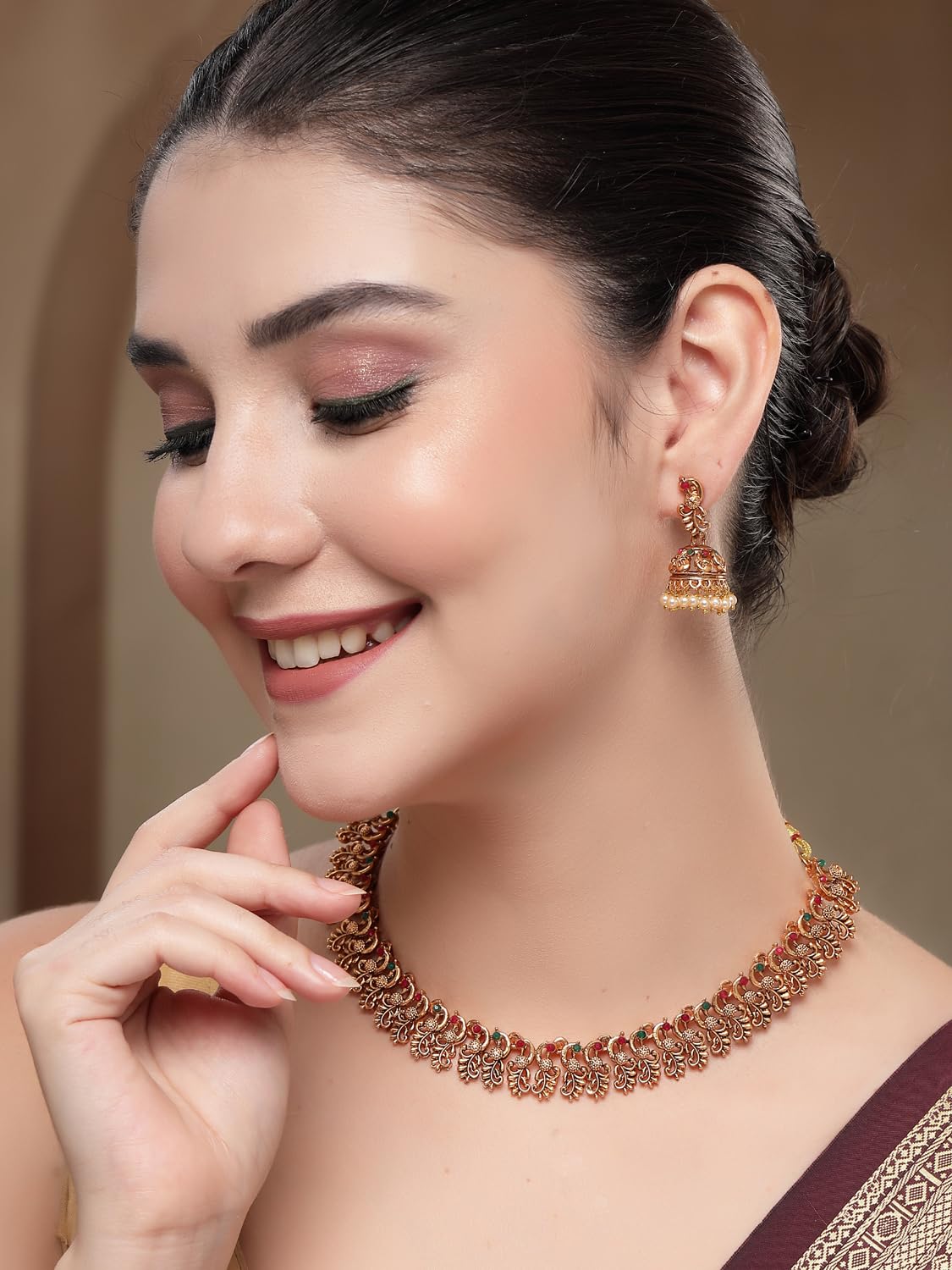 Shining Diva Fashion Latest Stylish Design Fancy Traditional Necklace Jewellery Set for Women (16781s) 2