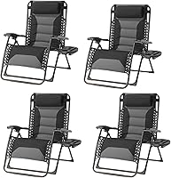Vista 12 de Juego de 2 Sillas Zero Gravity de Gran Tamaño Acolchadas Reclinables con Reposacabezas Ajustable y Portavasos - Silla de Salón Plegable Oxford 600D