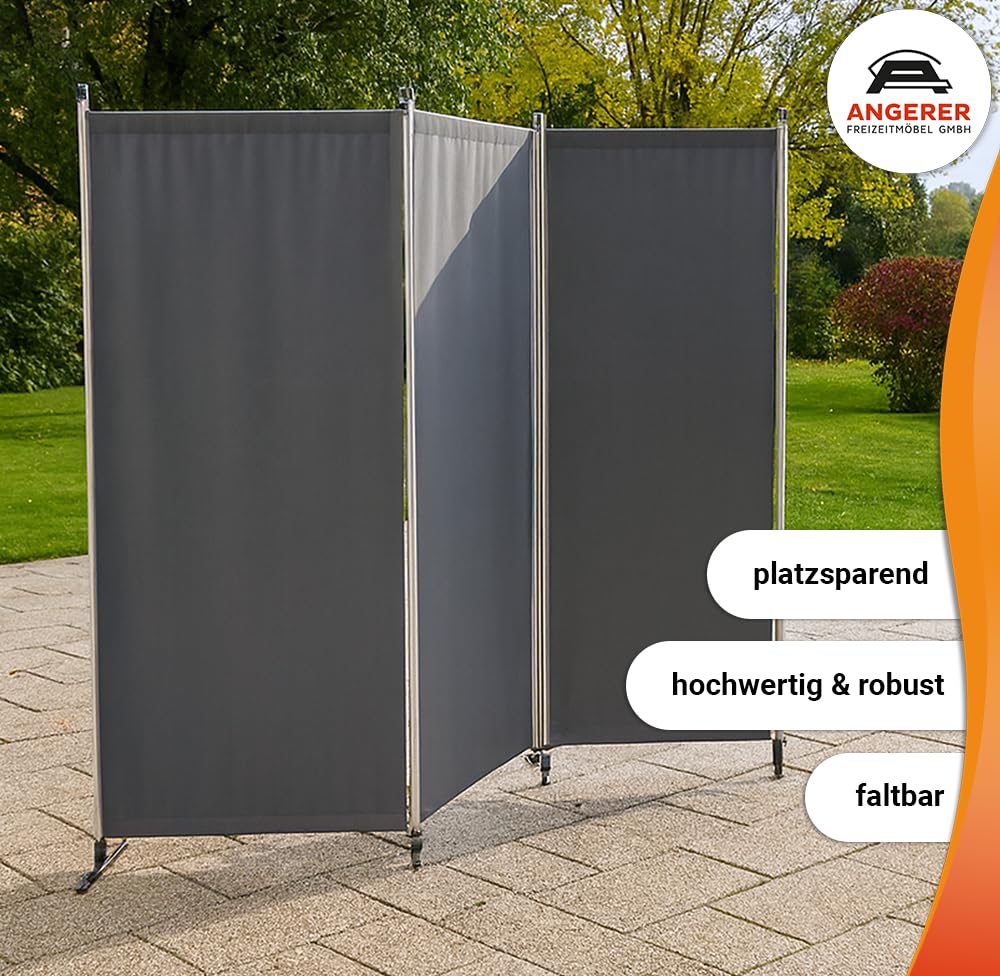 ANGERER Paravent 3-teilig, Swingtex dunkelgrau | Raumteiler, Raumtrenner, Sichtschutz, für Windschutz & Schatten auf Balkon, Bezug aus waschbarem Stoff, Made in Germany