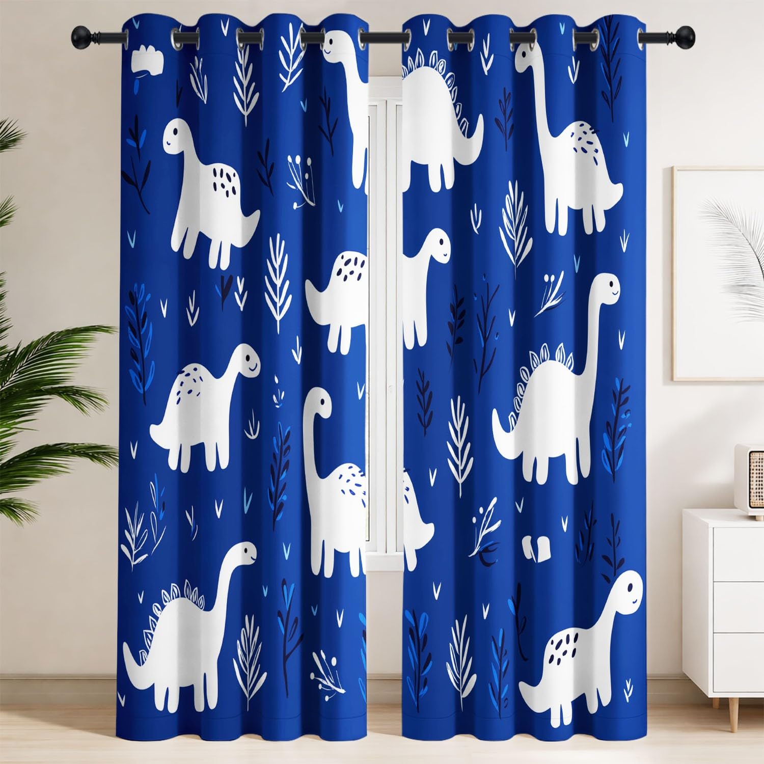 Rideau occultant jurassique thermique bleu pour chambre d'enfant sans lumière