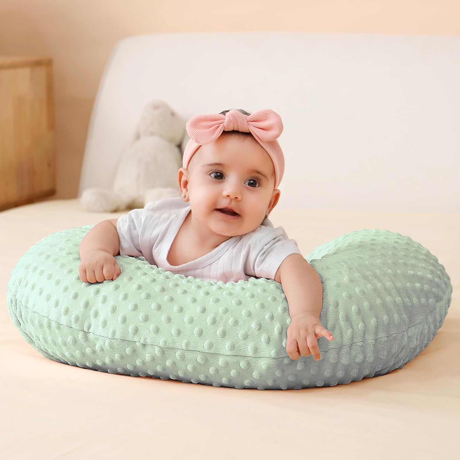 Nursing Pillow and Positioner, Breastfeeding, Bottle Feeding, Baby Sitting Support with Removable Ultra Soft Cover, Tummy Time Support for Baby Boys and Girls (Green) - Image 8