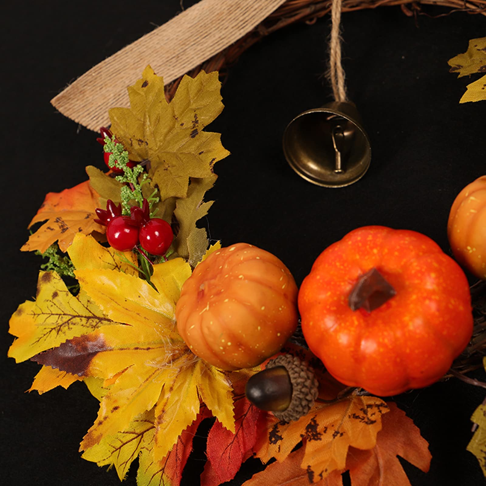 Vesidoloy Herbstkranz Mit Kürbis & Ahornblättern - Deko Für Halloween & Thanksgiving | 45cm Türkranz Für Die Jahreszeit