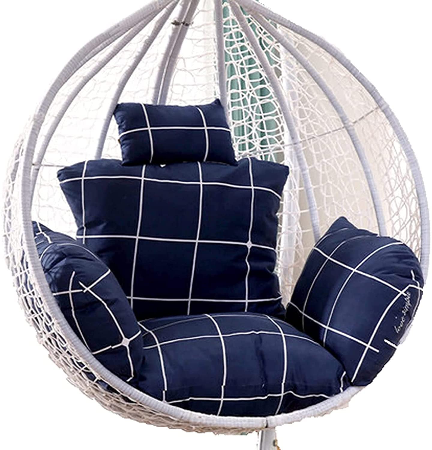 Outdoor Rattan Hanging Lounge Chair Cushion with Fixed Strap Blue Large Size Pillow Nest Swing Seat Cushions for Garden Egg Chair Patio Furniture Accessories