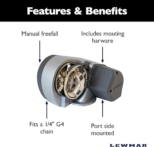 Miniatura 4 de Lewmar Molinete Pro Sport 550 de 12 V para cadena G4 de 14 de pulgada, caída libre manual, tracción máxima de 550 libras, gitana montada en el lado