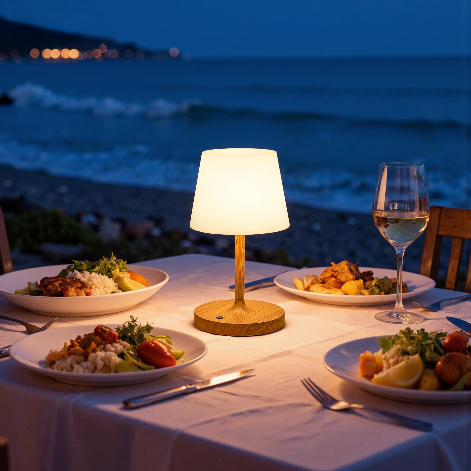 LED Tischlampe Kabellos, Nachttischlampe Touch, Tischlampe Kabellos Akku mit Stufenlos Dimmbar & Memory Funktion, Touch Nachttischlampe Dimmbar für Schlafzimmer, Café, Outdoor, Holzmaserung