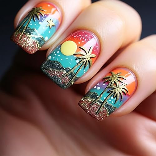 Cute Summer Press on Nails Short Square Fake Nails with